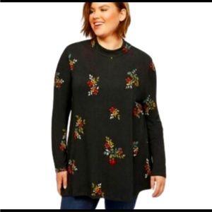 Lane Bryant black floral mock neck swing sweater 26/28 NWT